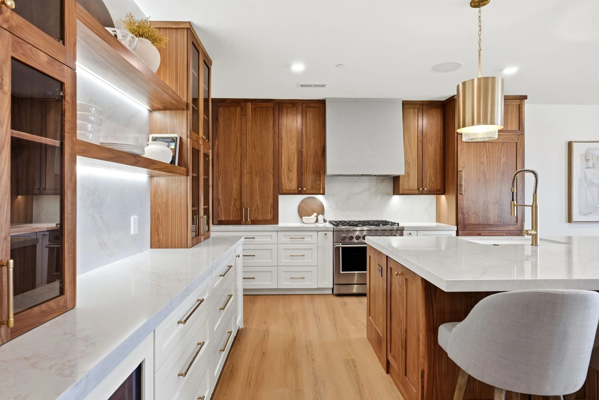 Kitchen counter detail with brass fixtures